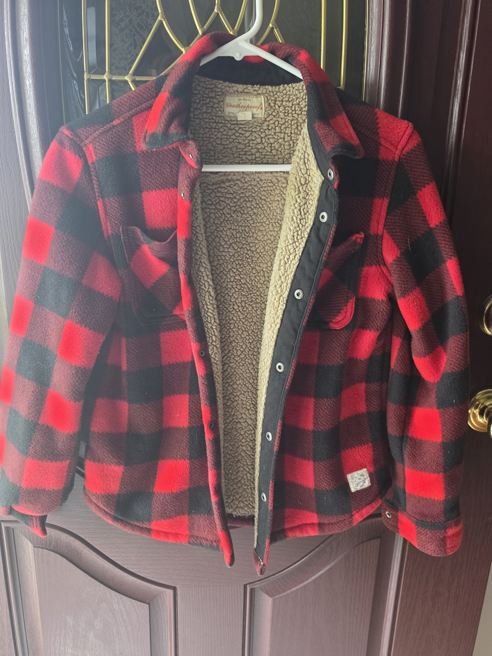 Weatherproof Kids Red and Black Buffalo Plaid Sherpa-Lined Puffer Jacket
